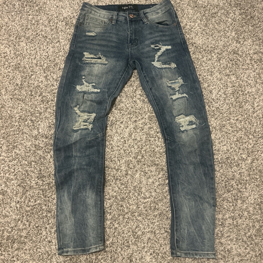 Rue21 Men's Slim Straight Distressed Blue Jeans